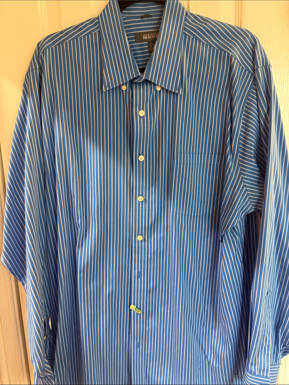 Kenneth Cole Reaction Blue and White Vertical Stripe Dress Shirt